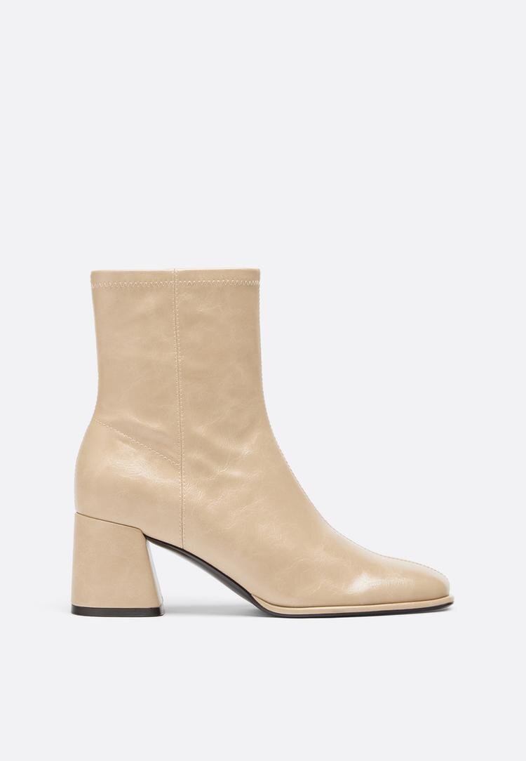 Stradivarius Botine Cu Toc Lat Bej 37
