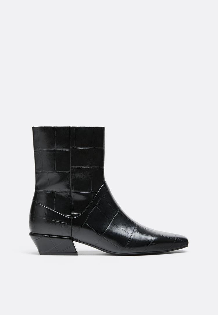 Stradivarius Botine Cu Toc Și Aspect De Crocodil Negru 40