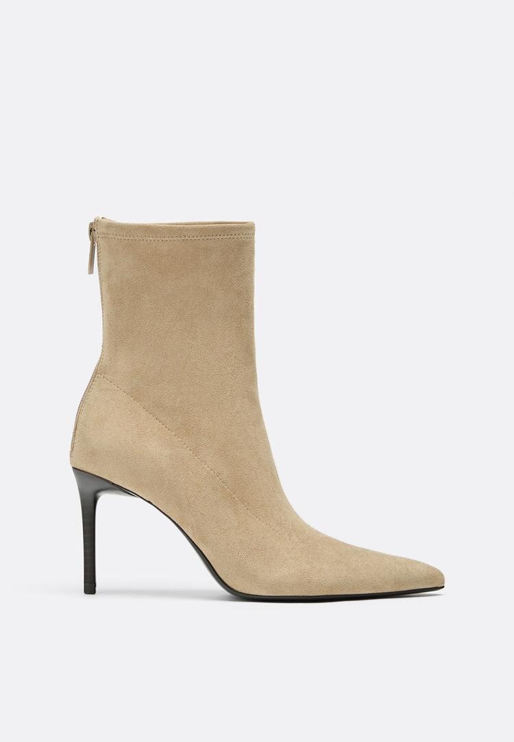 Stradivarius Botine Cu Toc Stiletto Din Imitație Piele De Căprioară Bej 36