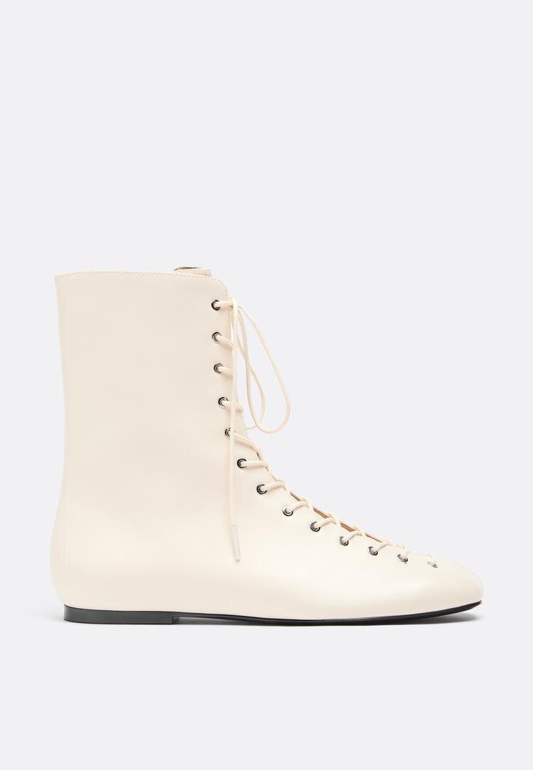 Stradivarius Botine Plate Cu Șireturi Ecru 38