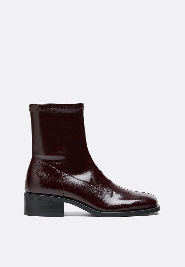 Stradivarius Botine Plate Stretch Imitație De Piele Roșu Închis 36