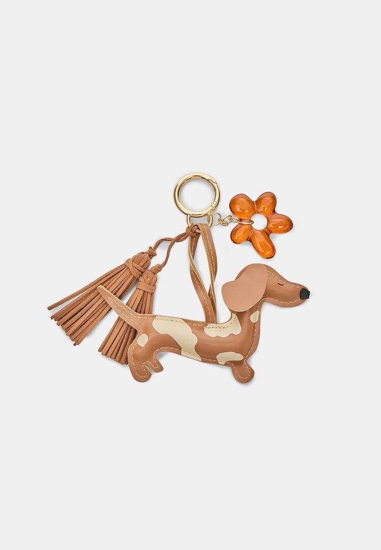 Stradivarius Breloc Charm Câine Și Floare Maro Os