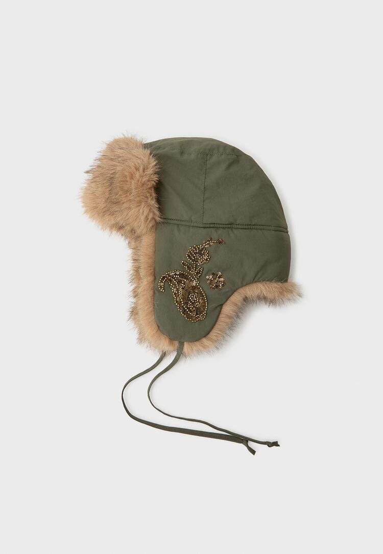Stradivarius Căciulă Aviator Cu Paiete Verde Închis Os