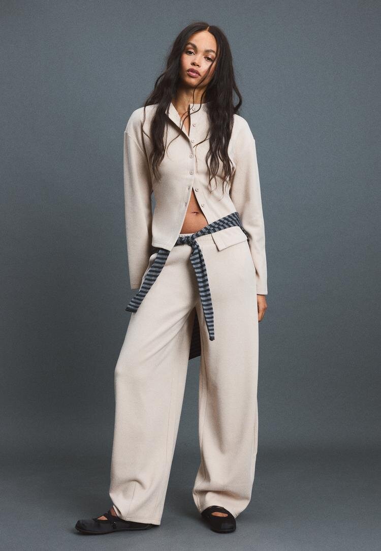 Stradivarius Cardigan Din Tricot Cu Guler Cu Bandă Piatră S