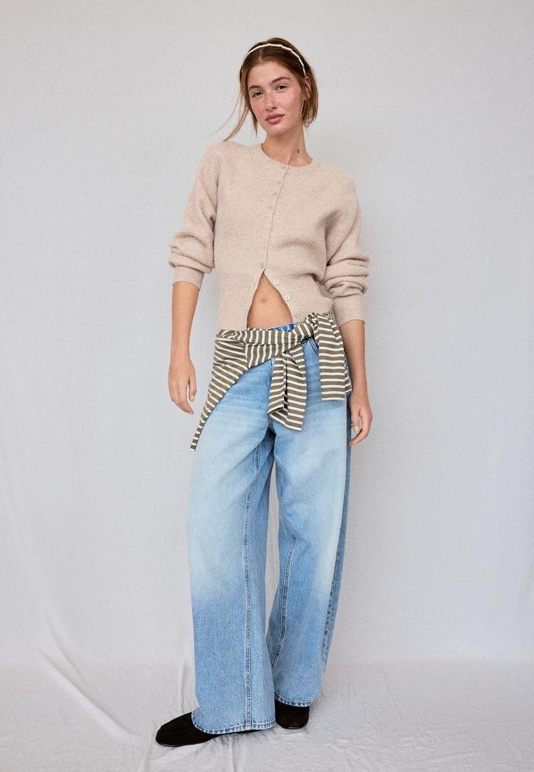 Stradivarius Cardigan Din Tricot Cu Mâneci Raglan Bej L
