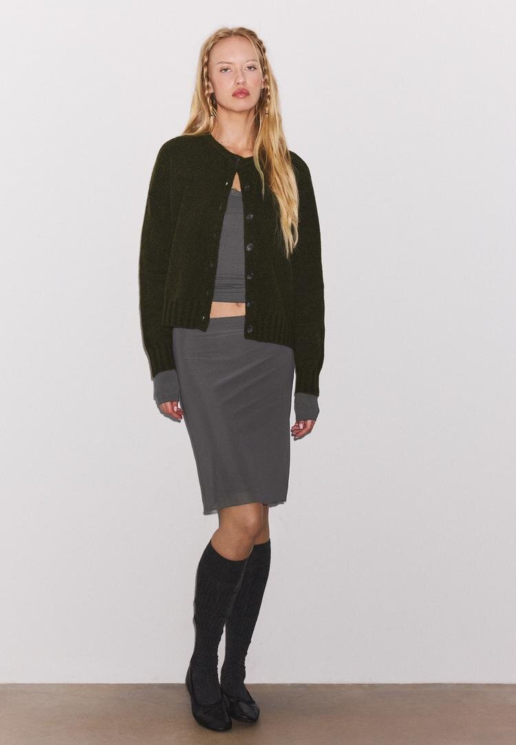 Stradivarius Cardigan Din Tricot Oversize Kaki Xl