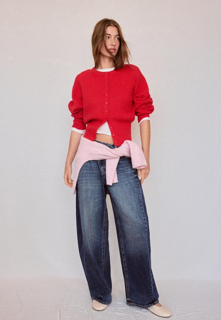 Stradivarius Cardigan Tricot Cu Mânecă Raglan Roșu Xs