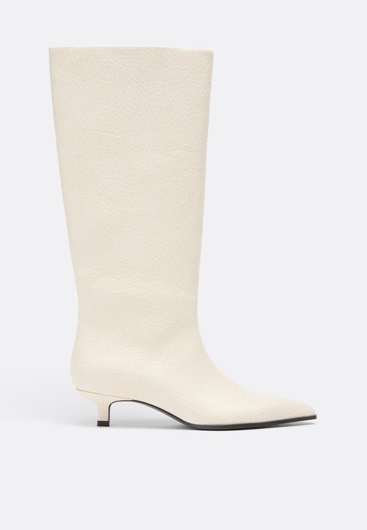Stradivarius Cizme Cu Toc Kitten Ecru 37
