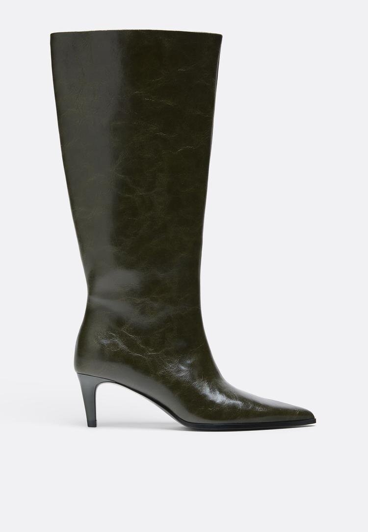 Stradivarius Cizme Cu Toc Kitten Și Carâmb Lat Kaki Kaki 35