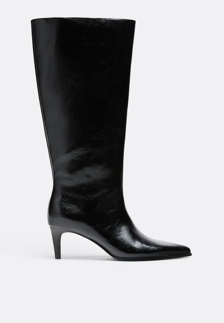 Stradivarius Cizme Cu Toc Kitten Și Carâmb Lat Negre Negru 35
