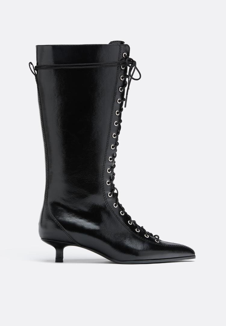 Stradivarius Cizme Cu Toc Kitten Și Șireturi Negru 38