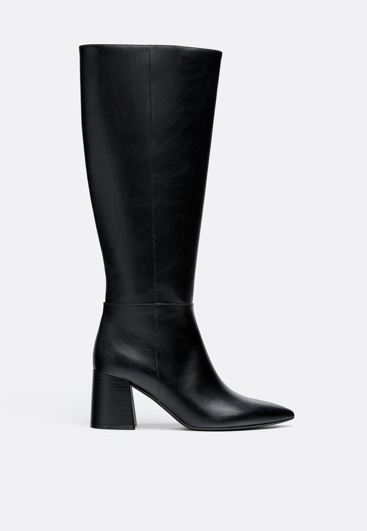 Stradivarius Cizme Înalte Cu Toc Negru 35