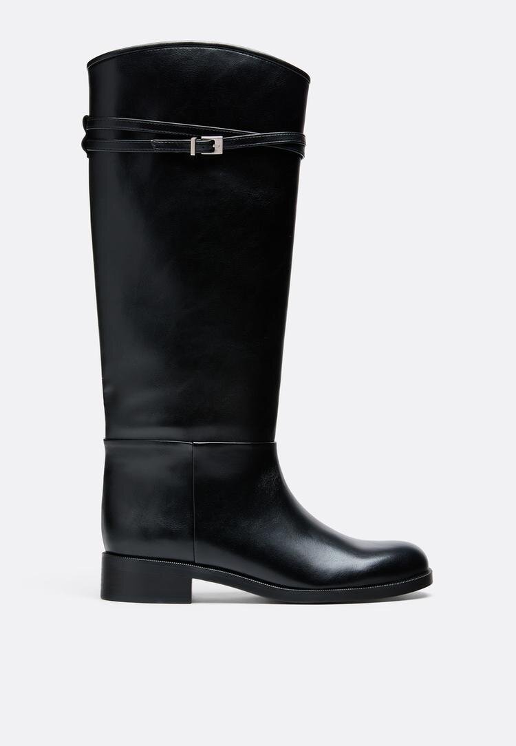 Stradivarius Cizme Tip Călărie Cu Cataramă Negru 37