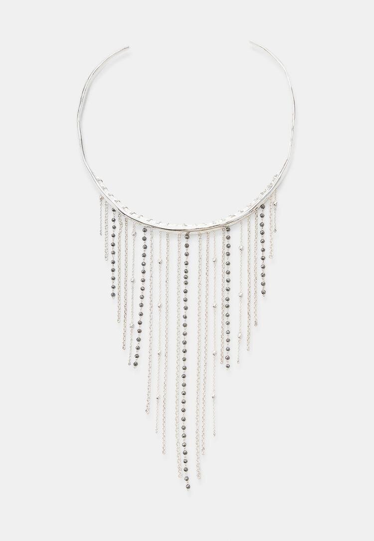 Stradivarius Colier Choker Cascadă Gri Os