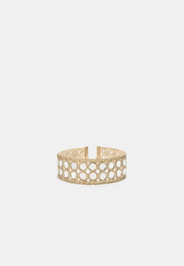 Stradivarius Colier Choker Cu Oglinzi Duble Auriu Os
