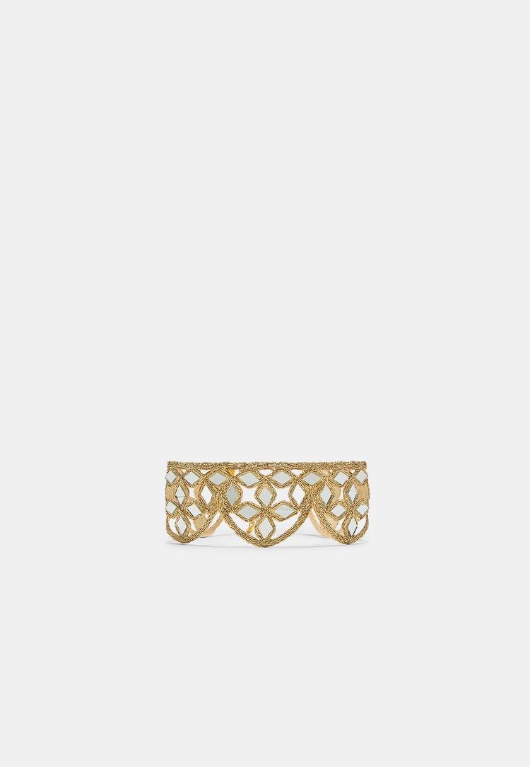 Stradivarius Colier Choker Cu Valuri Și Oglinzi Auriu Os