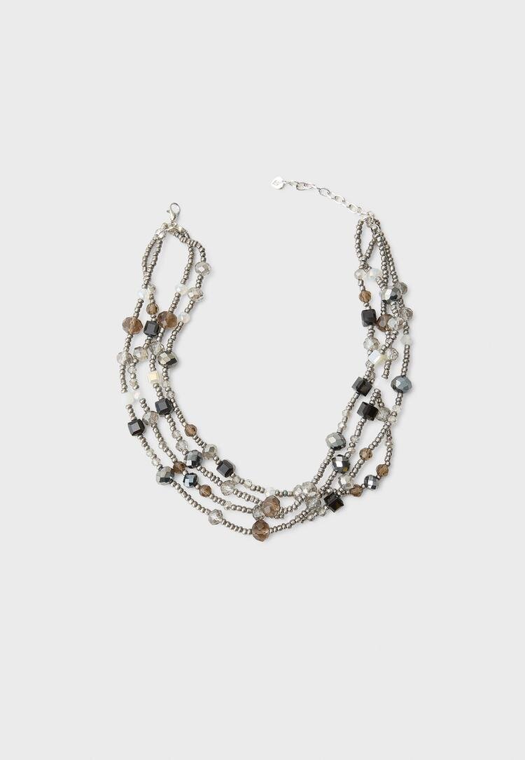 Stradivarius Colier Choker Multistrat Cu Mărgele Gri Os