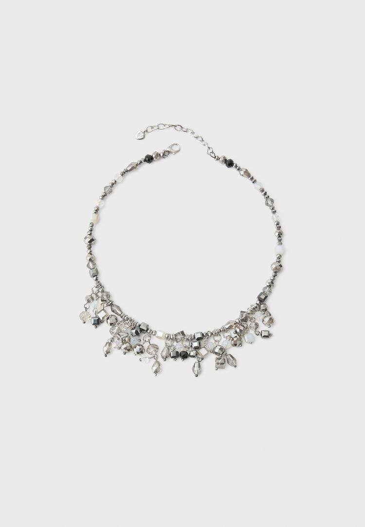 Stradivarius Colier Choker Rigid Cu Mărgele Gri Os