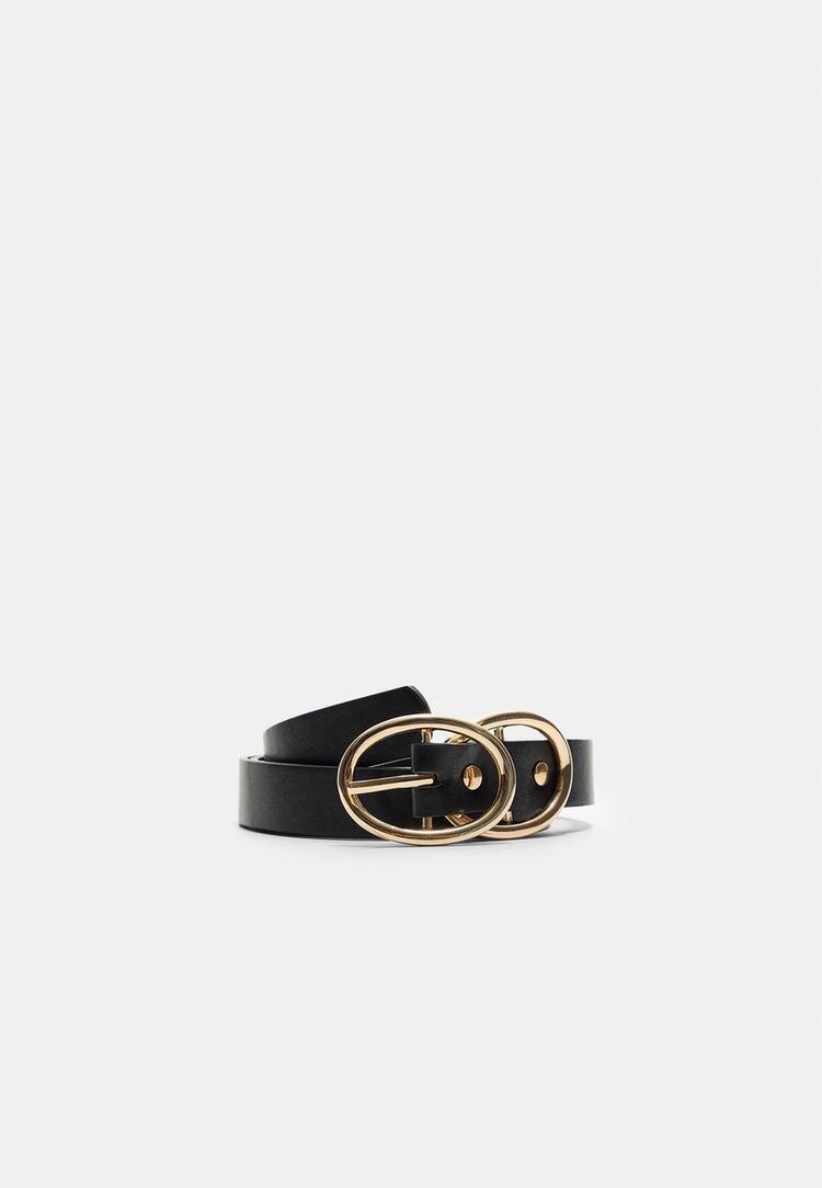 Stradivarius Curea Cu Cataramă Dublă Negru 90