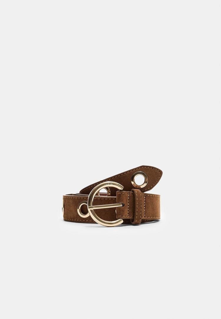 Stradivarius Curea Cu Ochiuri Metal Maro 90