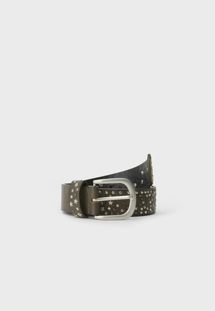 Stradivarius Curea Cu Ținte Și Steluțe Kaki 70