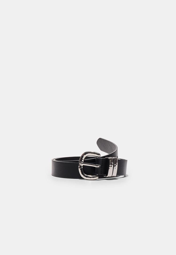 Stradivarius Curea De Bază Cu Cataramă Cu Efect Martelé Negru 90