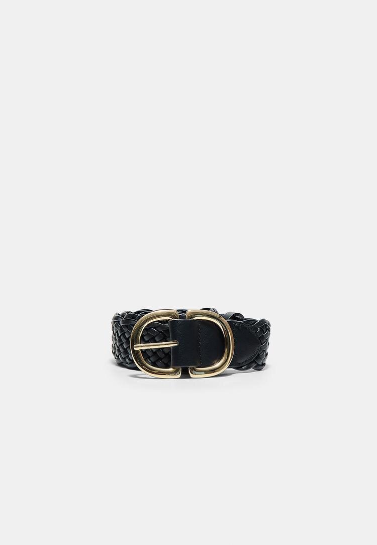 Stradivarius Curea Împletită Cu Cataramă Dublă Negru 70