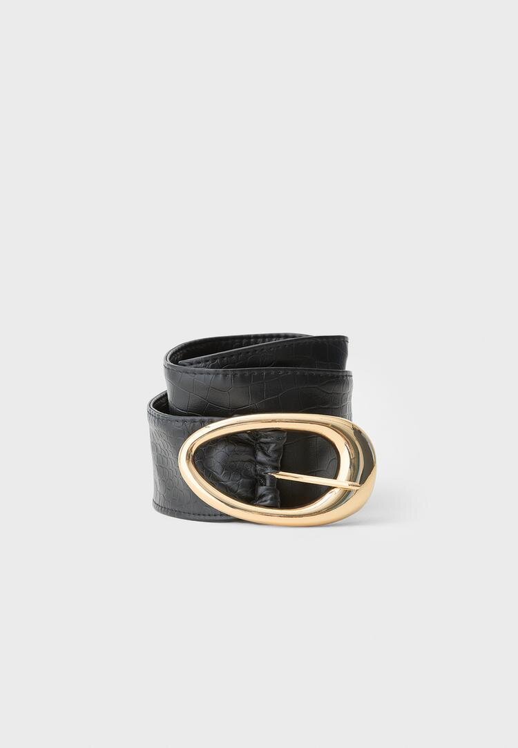 Stradivarius Curea Tip Corset Cu Cataramă Ovală Negru M