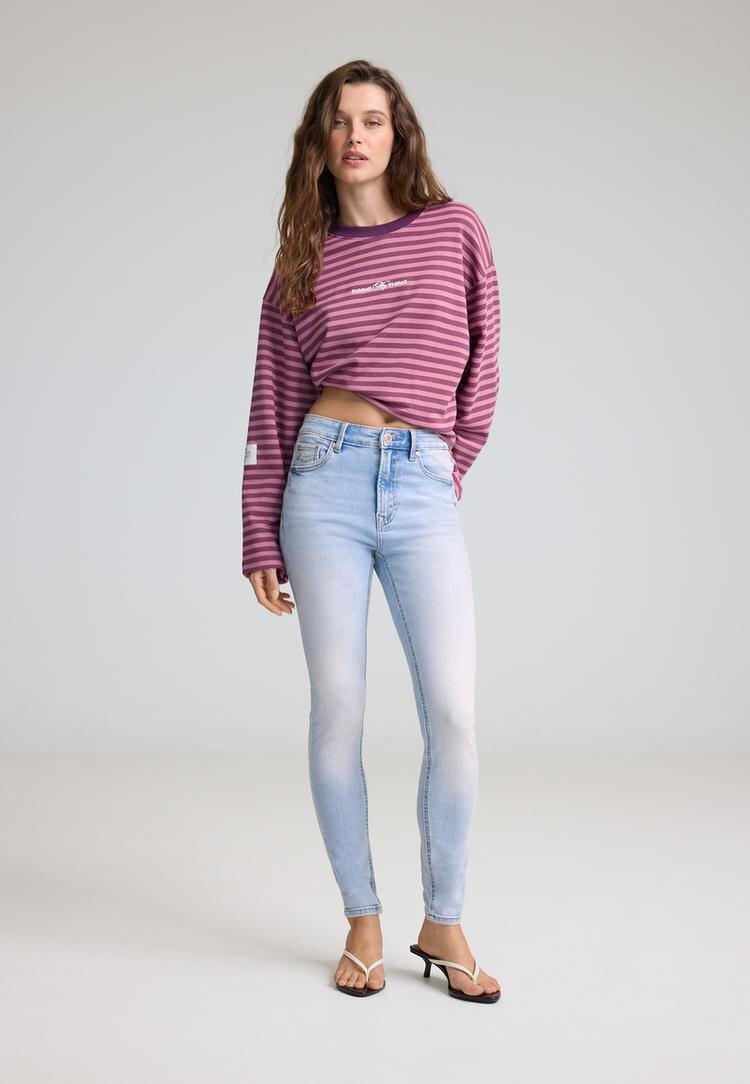 Stradivarius D07 Blugi Skinny Visoki Struk Efect Prespălat Denim Albastru Mediu Deschis 40