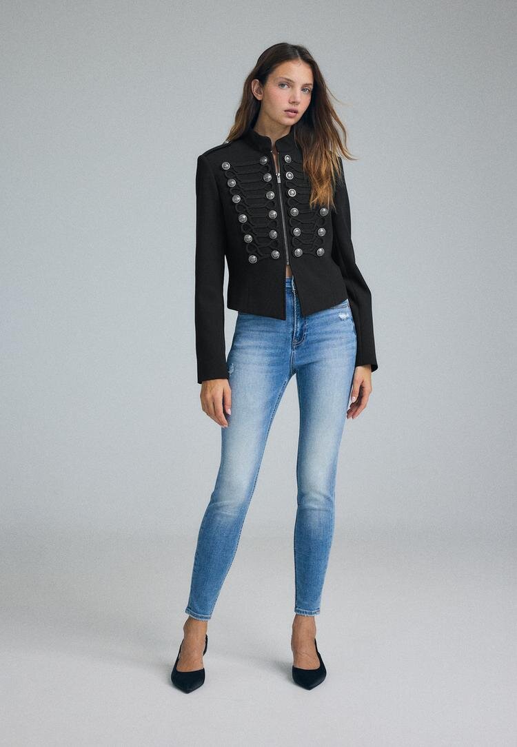 Stradivarius D09 Blugi Skinny Fit Cu Talie Foarte Înaltă Albastru Mediu 40