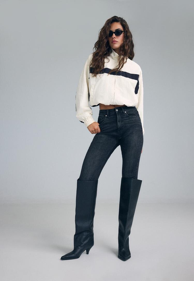 Stradivarius D09 Blugi Skinny Fit Cu Talie Foarte Înaltă Negru Spălat 38