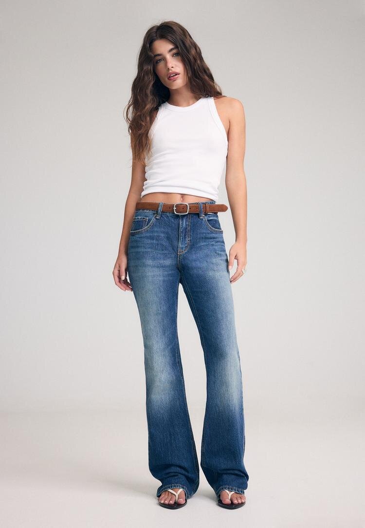 Stradivarius D68 Blugi Bootcut Cu Cordon Efect Prespălat Denim Gri Perlat 42