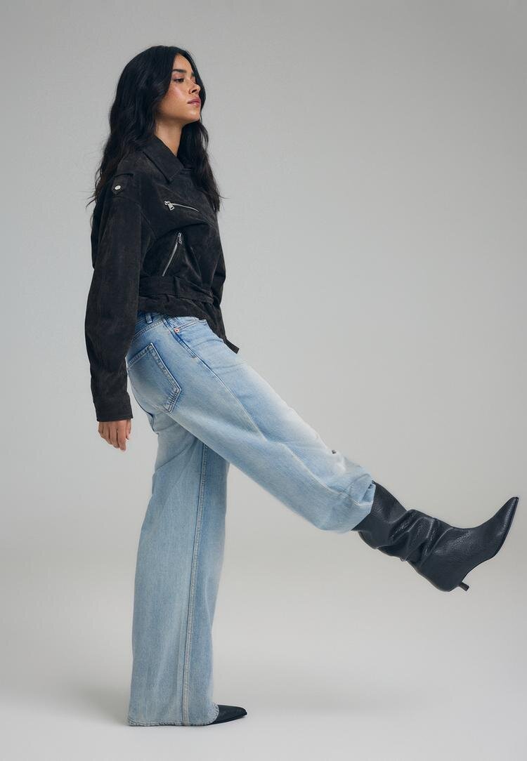 Stradivarius D91 Blugi Largi Cu Talie Joasă Albastru Deschis 36