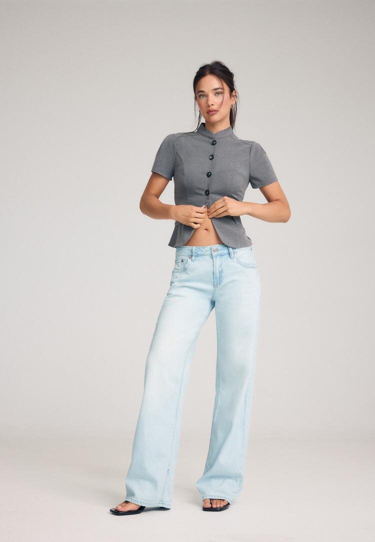 Stradivarius D91 Blugi Largi Cu Talie Joasă Denim Albastru 42