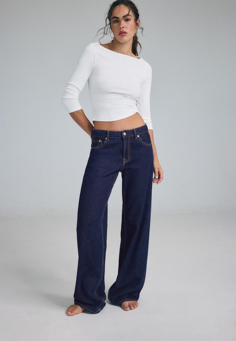 Stradivarius D91 Blugi Largi Cu Talie Joasă Efect Prespălat Denim Overdyed 40
