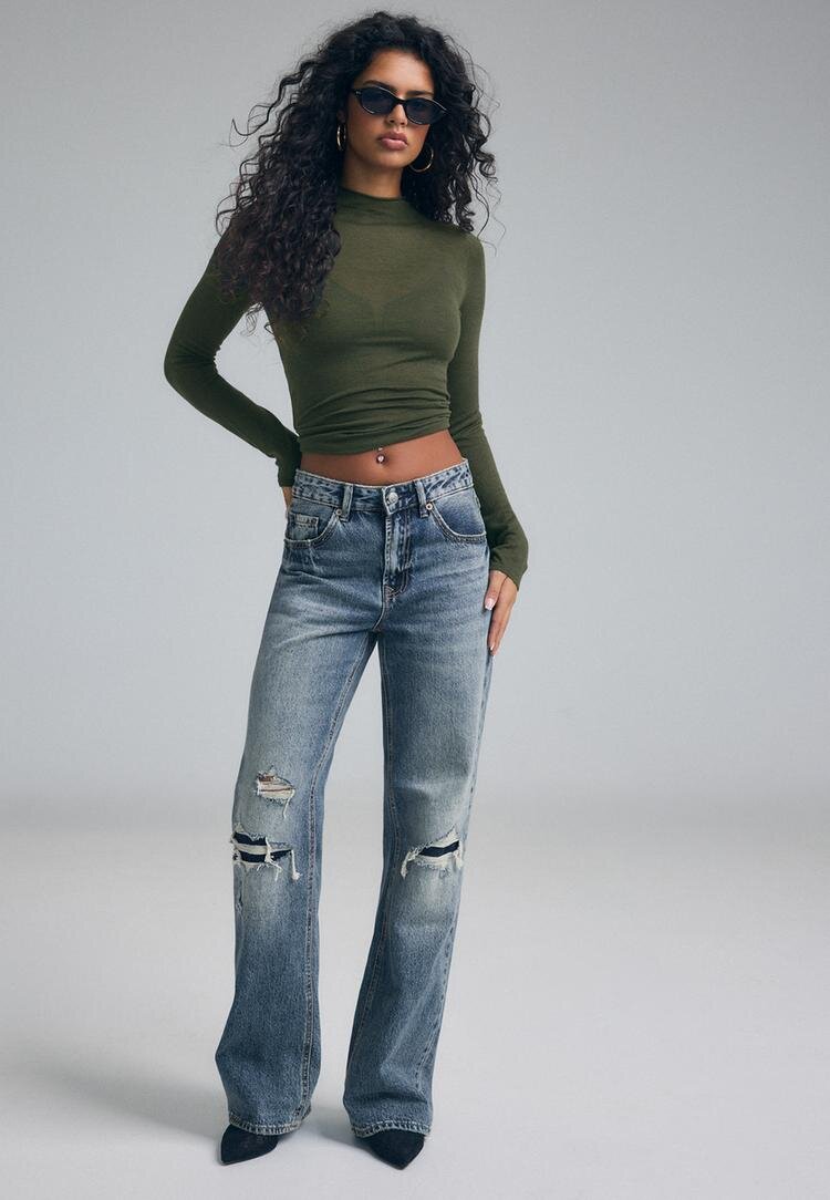 Stradivarius D92 Blugi Drepți Și Largi Efect Prespălat Denim Overdyed 42