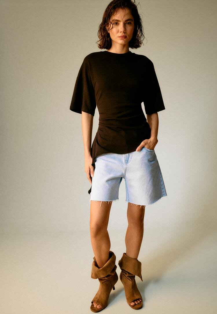 Stradivarius D93 Pantaloni Scurți Longline Albastru Deschis 32