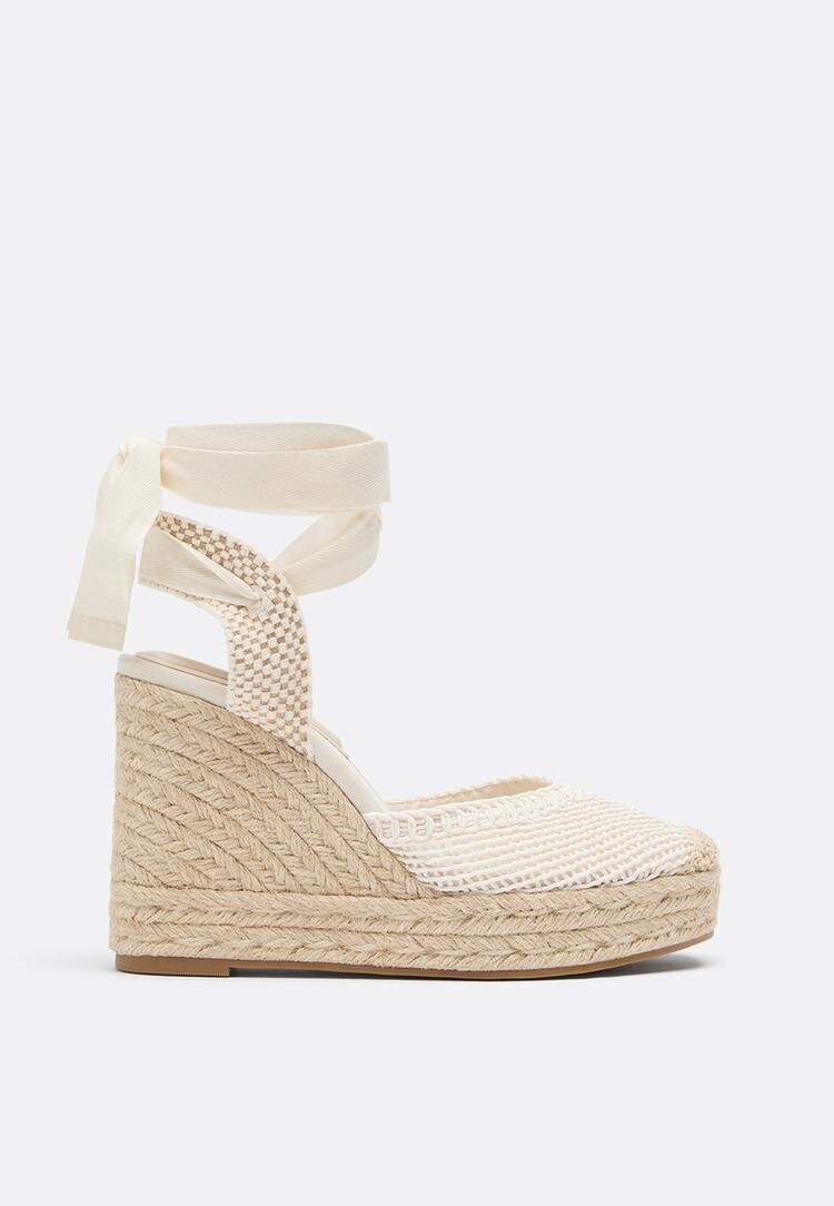 Stradivarius Espadrile Cu Platformă Și Șireturi Crem 38