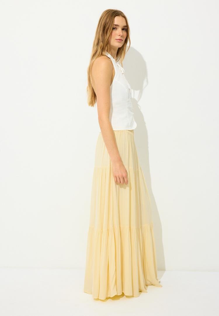 Stradivarius Fustă Midi Stil Țărănesc Galben Pastel Xs