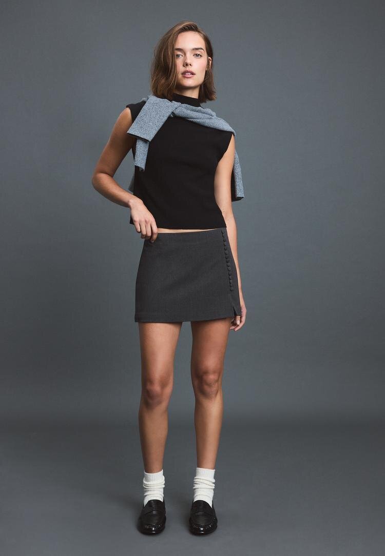 Stradivarius Fustă Mini Elegantă Cu Nasturi Gri Închis Xl