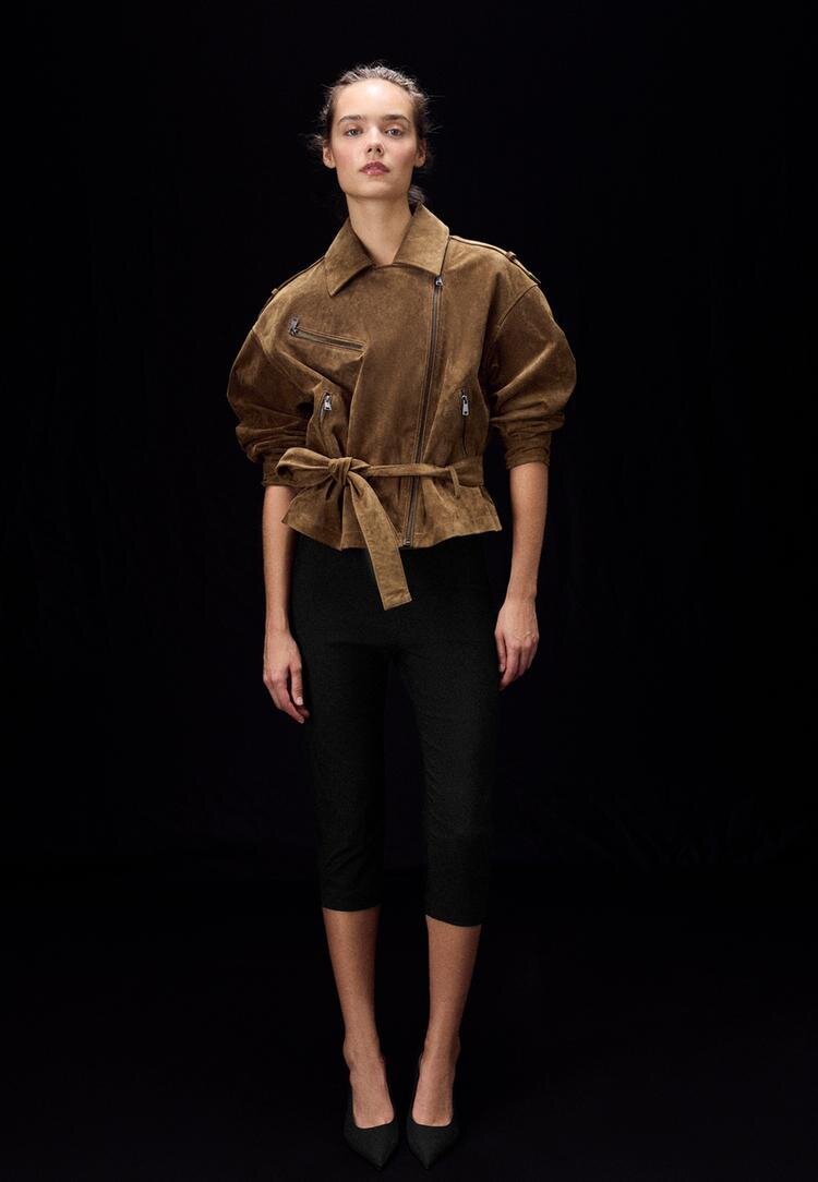Stradivarius Geacă Biker 100% Piele Maro S