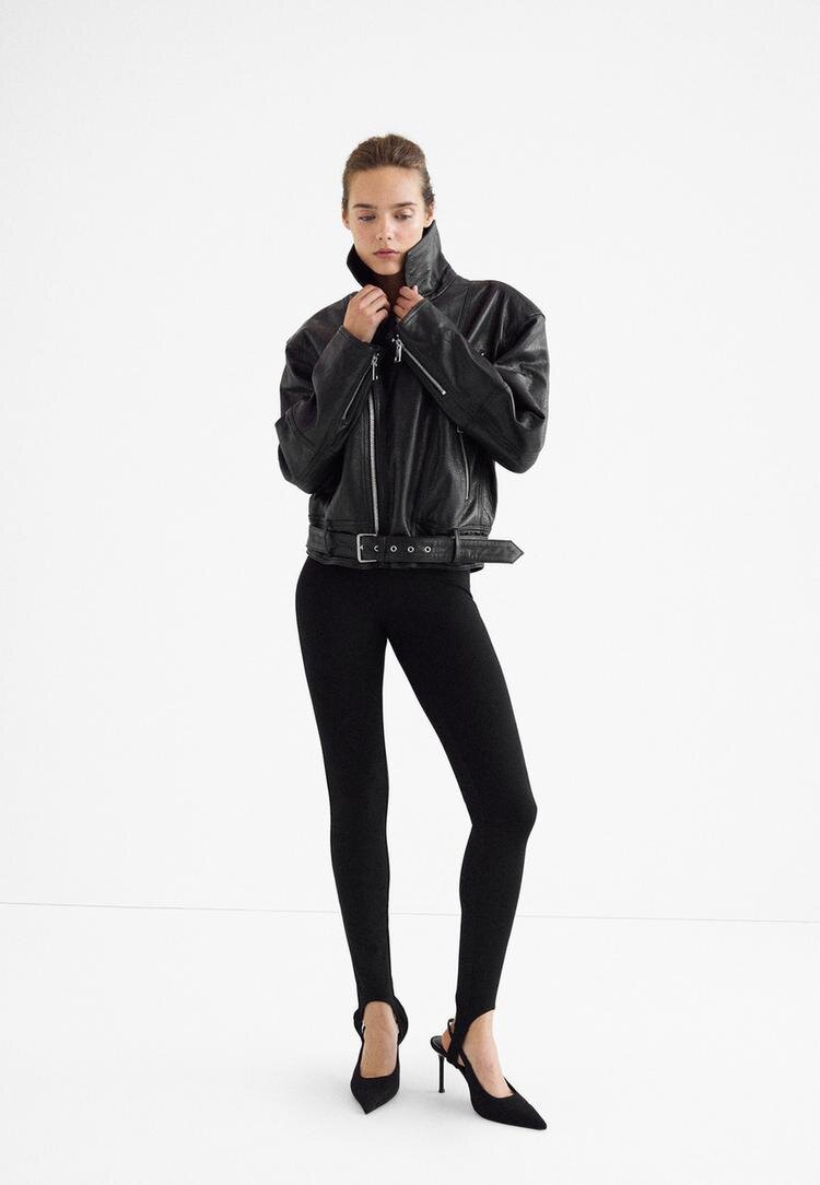 Stradivarius Geacă Biker 100% Piele Negru Xl