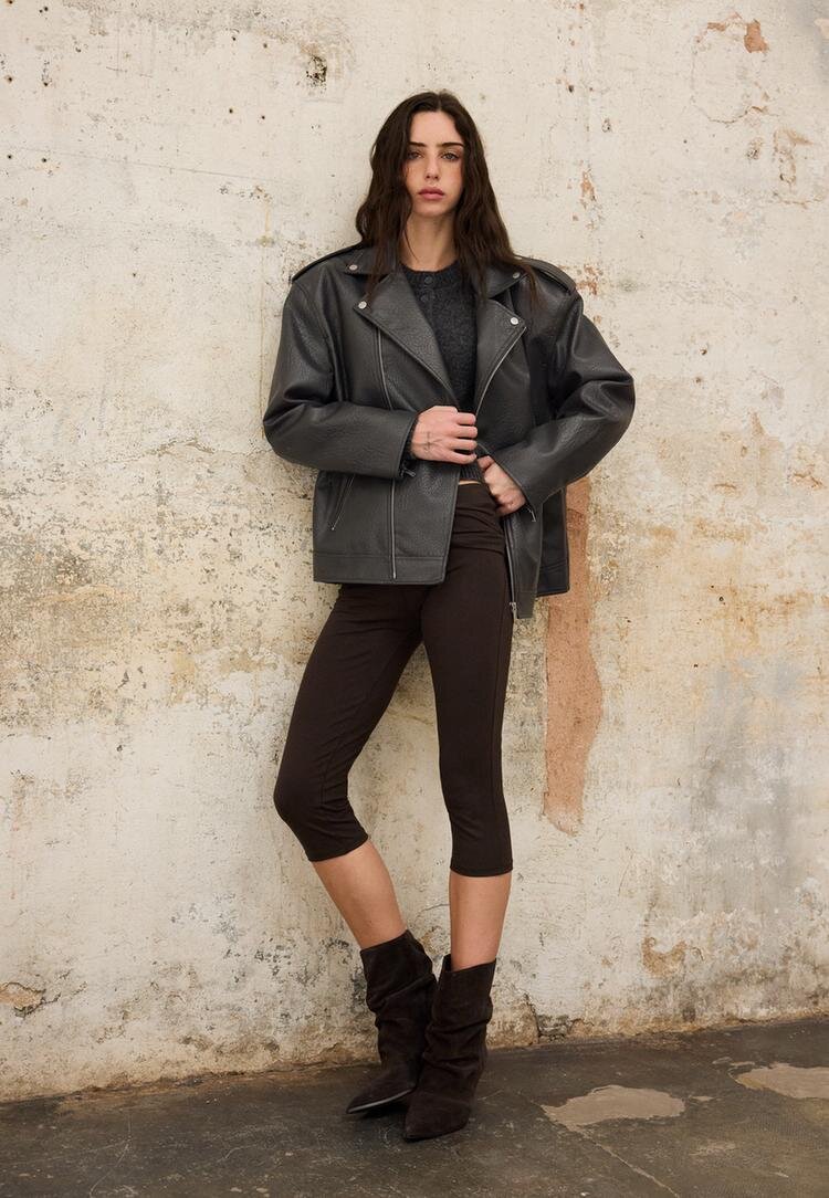 Stradivarius Geacă Biker Din Imitație De Piele Alb Unt Xs
