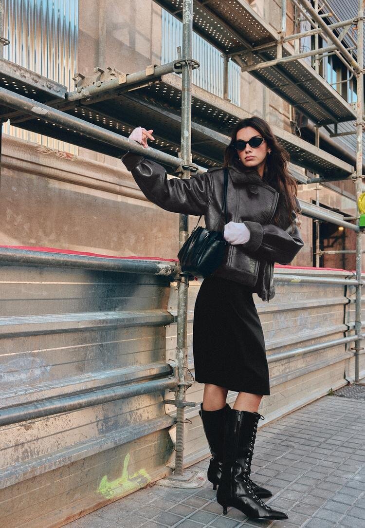 Stradivarius Geacă Biker Dublă Față Din Imitație De Piele Gri Marengo Xs