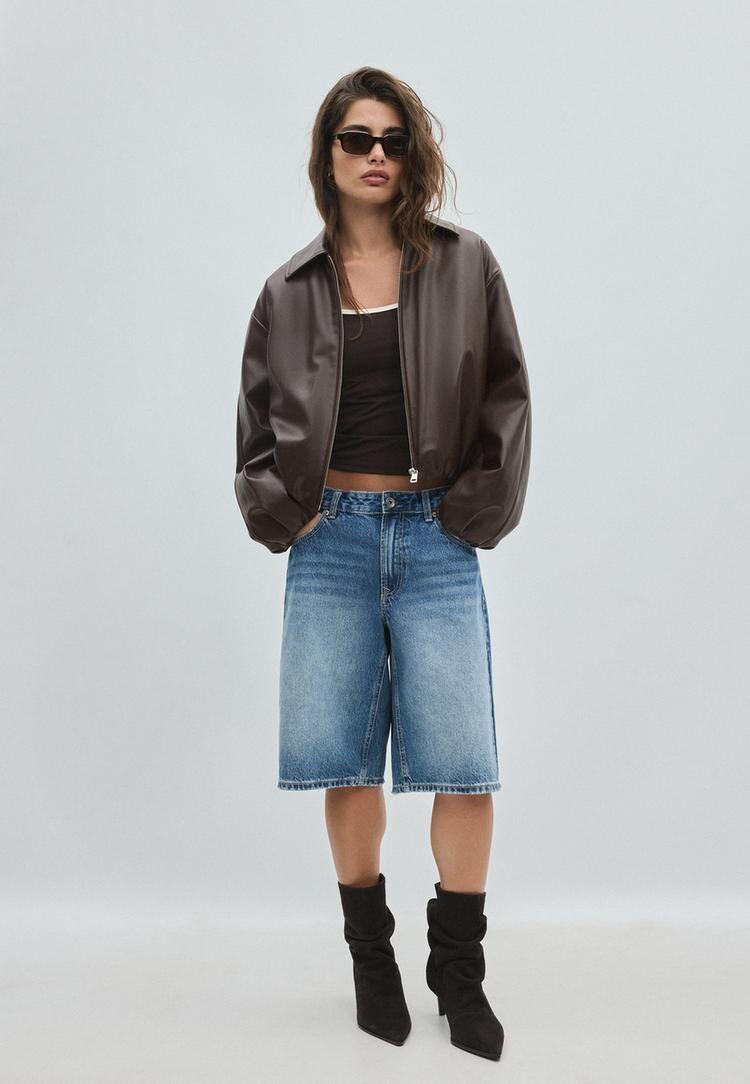 Stradivarius Geacă Bomber Matlasată Din Imitație De Piele Maro L