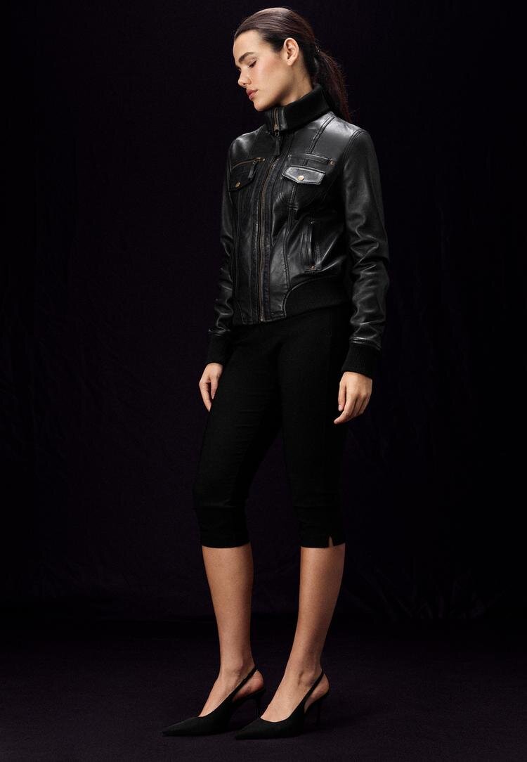 Stradivarius Geacă Din Piele Combinată Cu Tricot Negru M