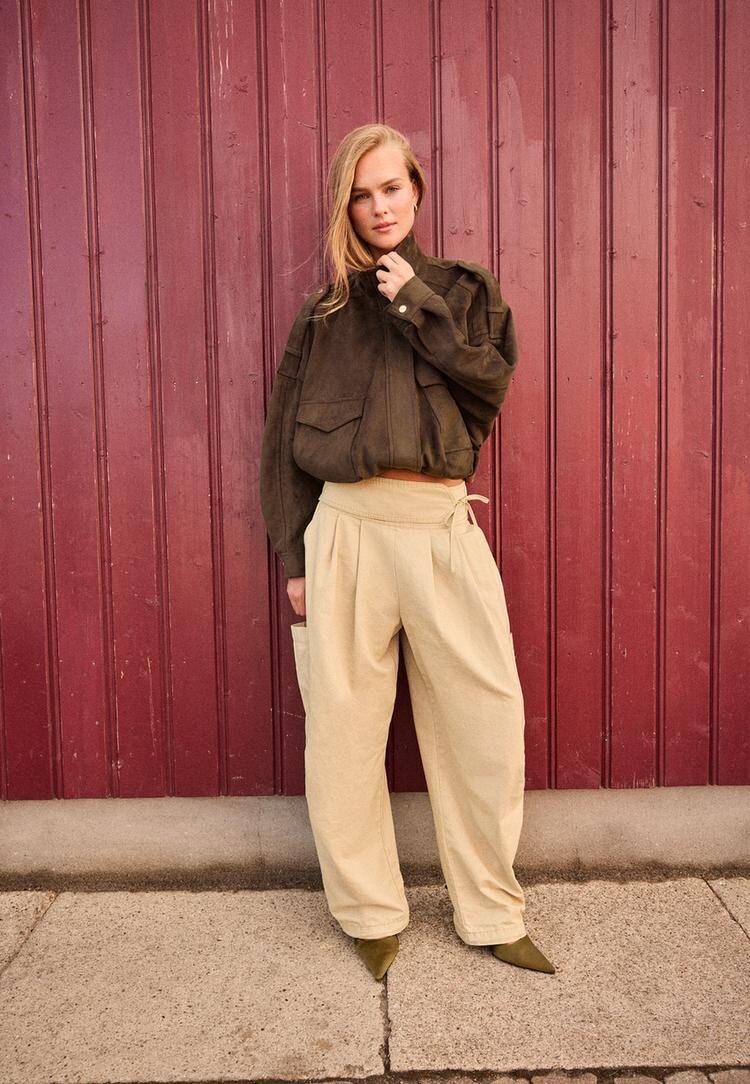 Stradivarius Geacă Oversize Cu Aspect De Imitație De Piele De Căprioară Maro Xl