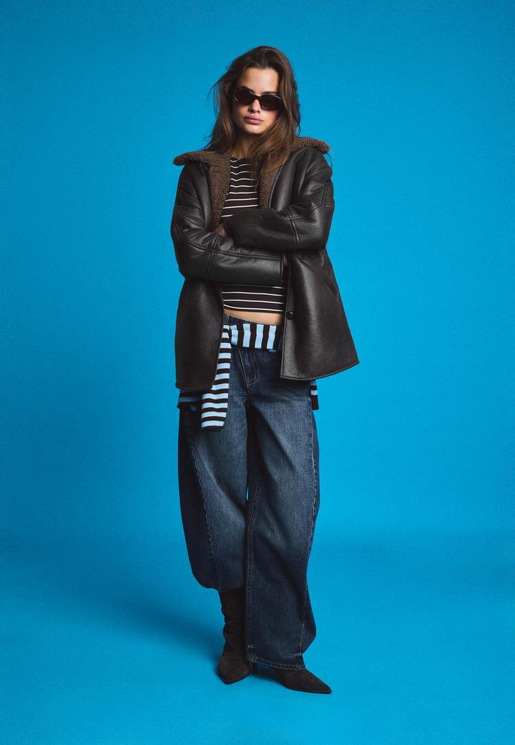 Stradivarius Geacă Oversize Cu Față Dublă Și Nasturi Maro Xs