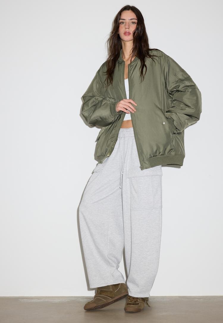 Stradivarius Geacă Oversize Kaki S