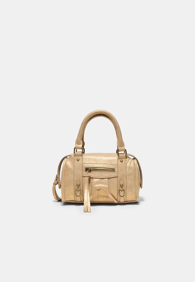 Stradivarius Geantă Bowling Crossbody Cu Fermoar Din Țesătură Galben Os